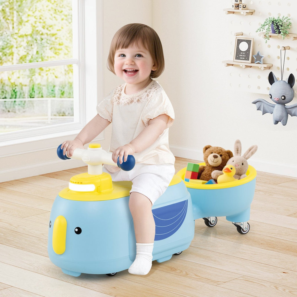 Toddler Ride on Toy with Trailer and Light Music-Blue