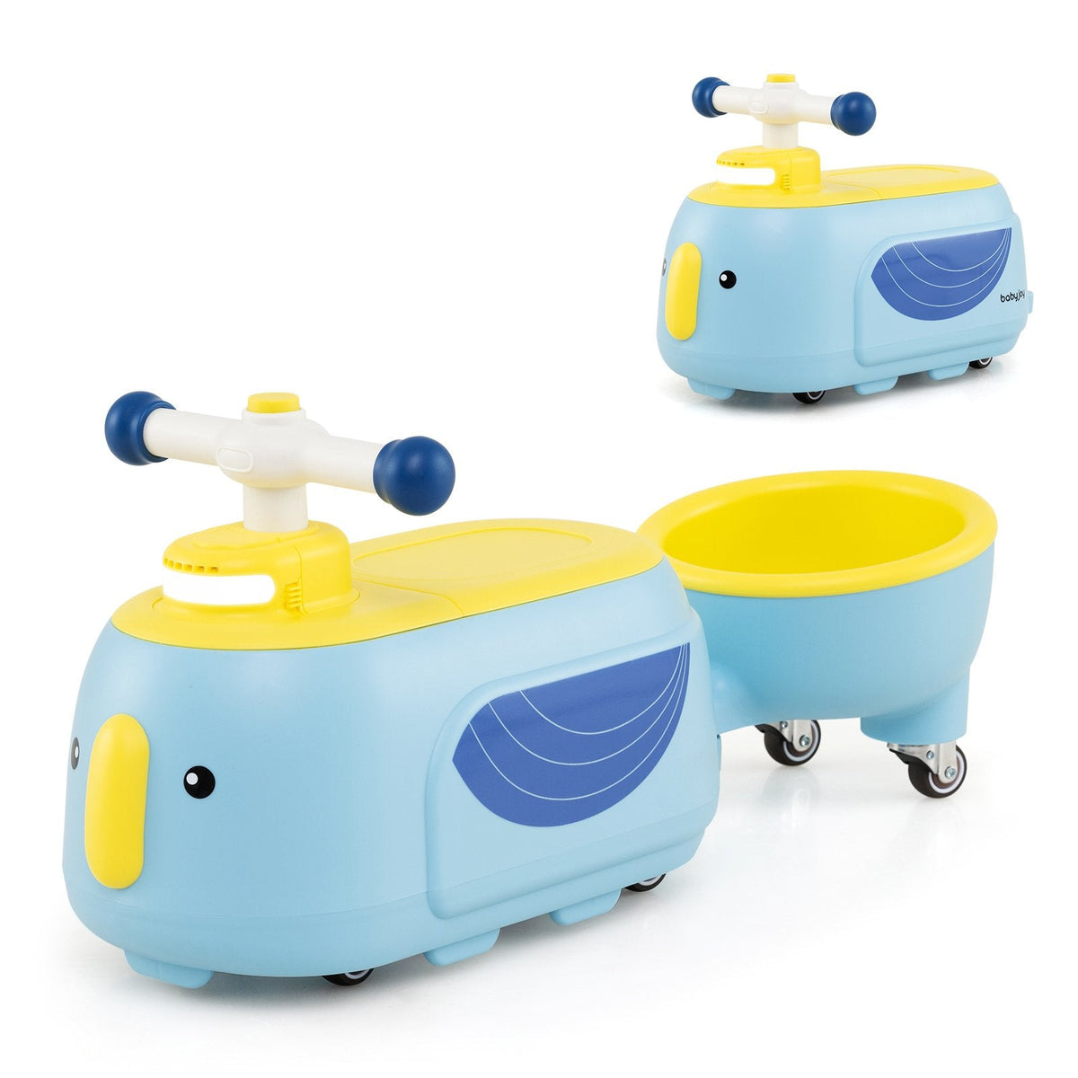 Toddler Ride on Toy with Trailer and Light Music-Blue