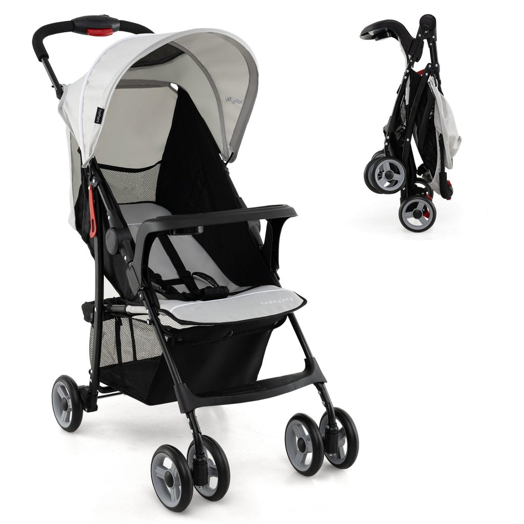 Toddler Travel Stroller for Airplane with Canopy and Adjustable Backrest-Gray
