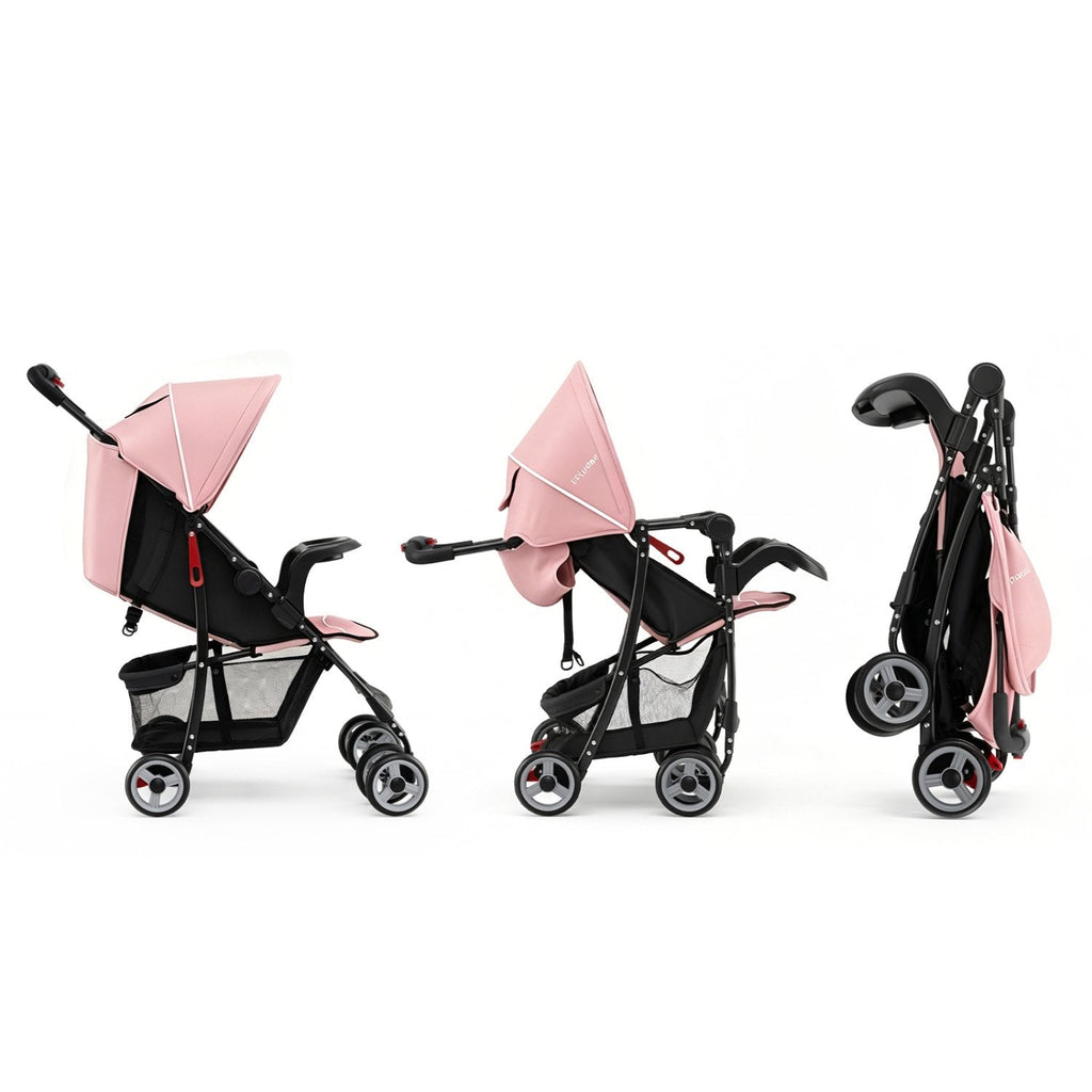 Toddler Travel Stroller for Airplane with Canopy and Adjustable Backrest-Pink