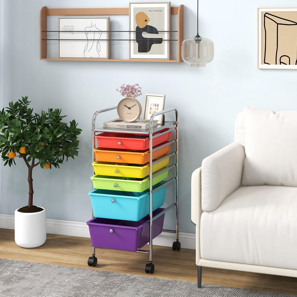 6 Drawers Rolling Storage Cart Organizer-Multicolor