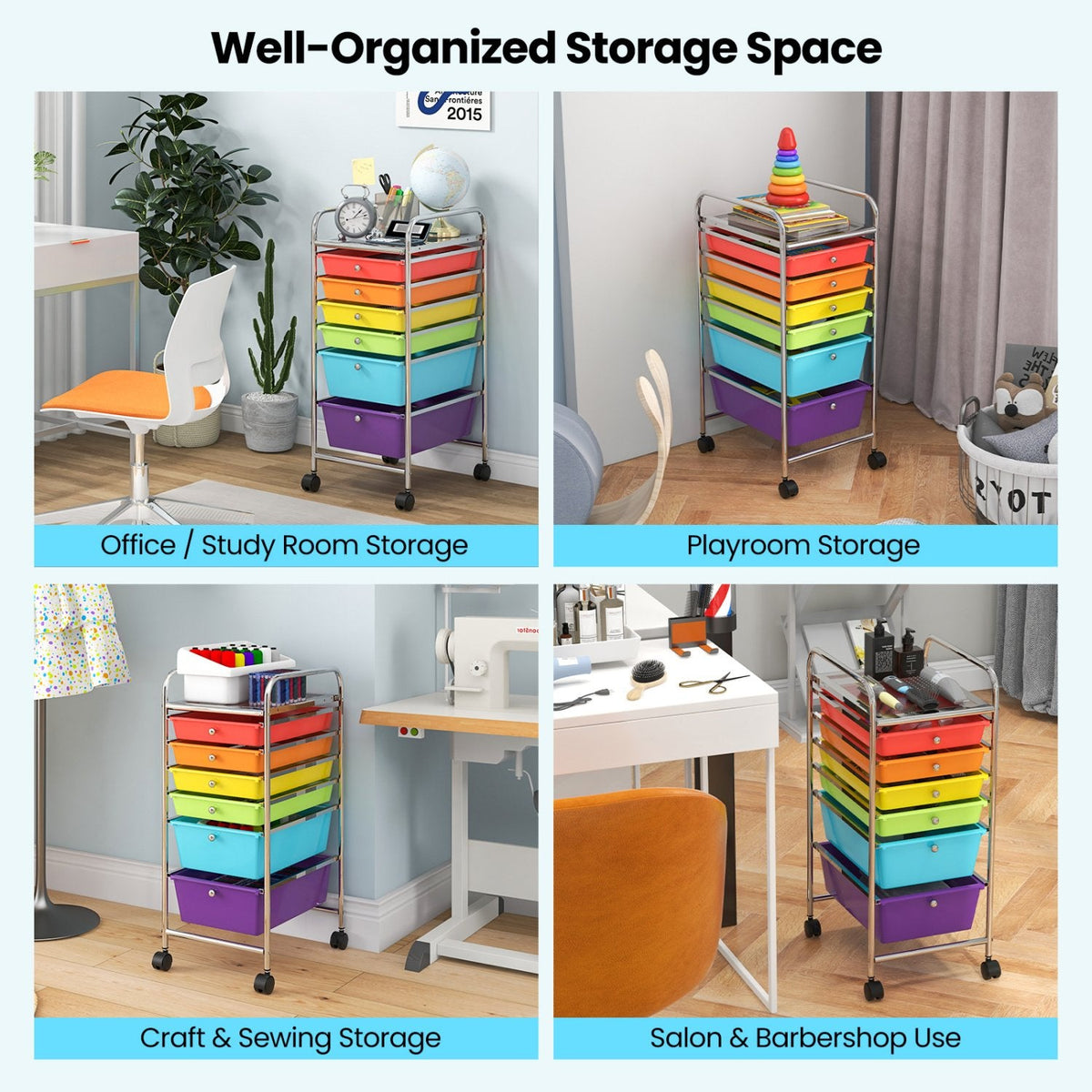 6 Drawers Rolling Storage Cart Organizer-Multicolor