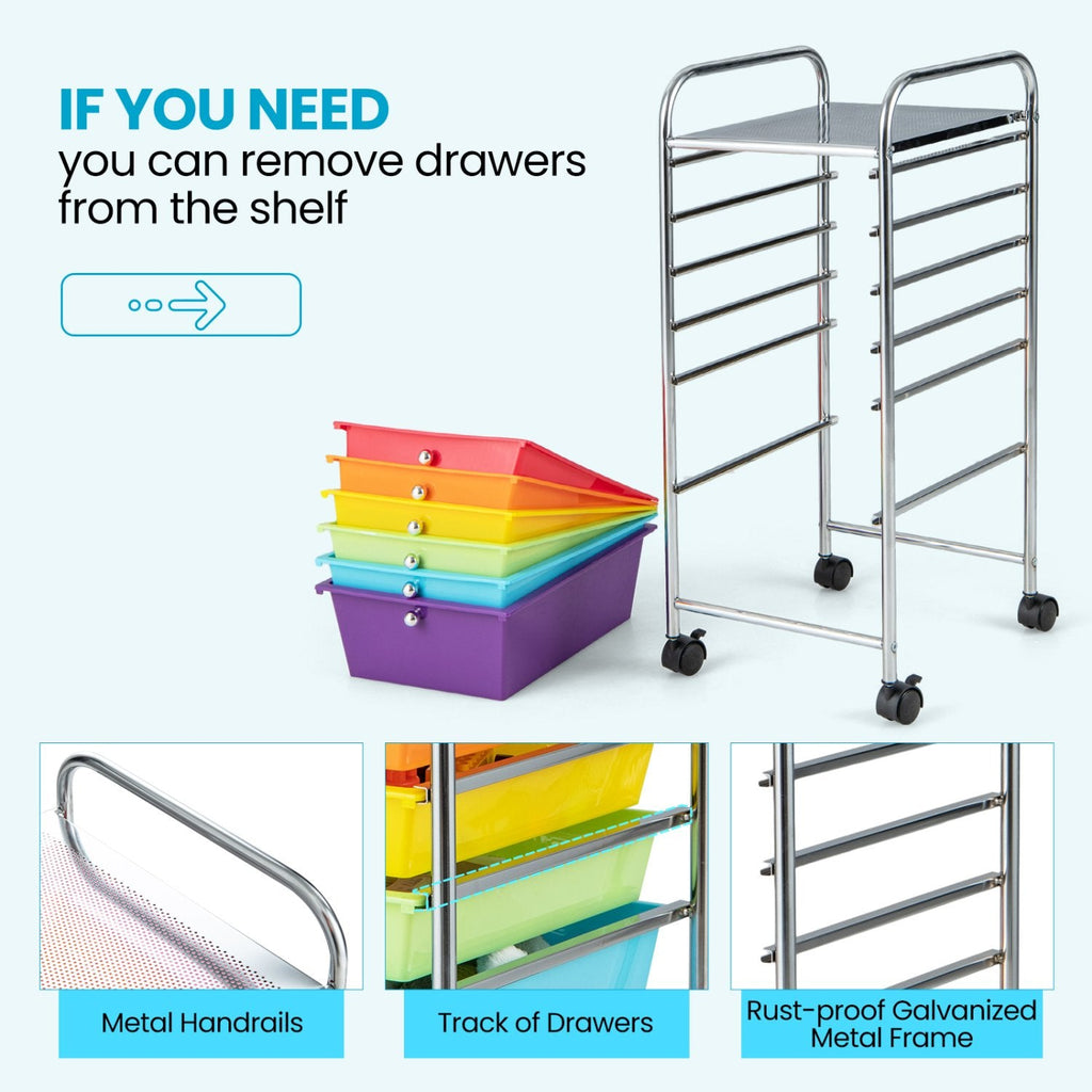 6 Drawers Rolling Storage Cart Organizer-Multicolor