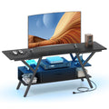 TV Stand for 65 Inch TVs with Power Outlets and LED Lights-Black