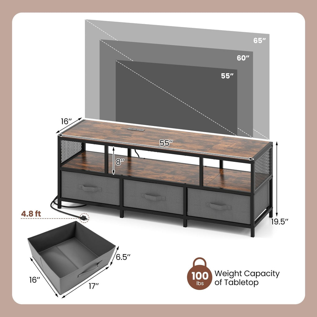 TV Stand for TVs up to 65 Inches with Power Outlets USB Charging-Rustic Brown