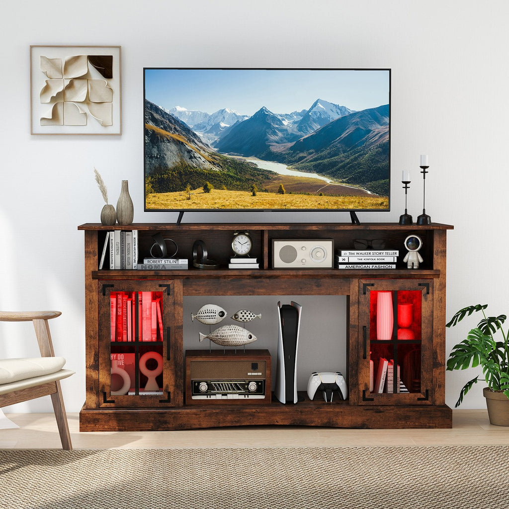 TV Stand with LED Lights and Remote Control-Rustic Brown