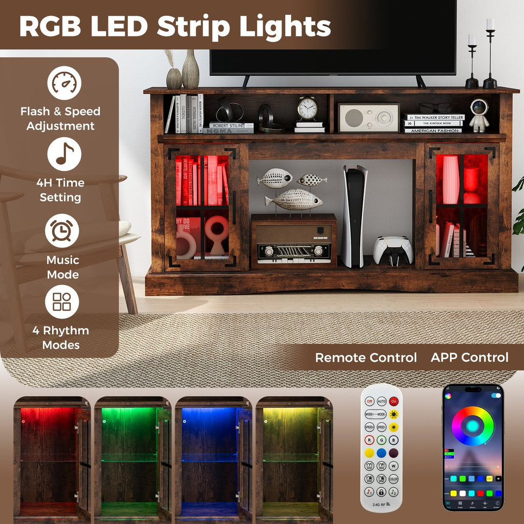 TV Stand with LED Lights and Remote Control-Rustic Brown