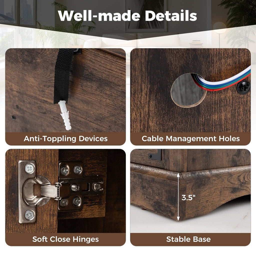 TV Stand with LED Lights and Remote Control-Rustic Brown