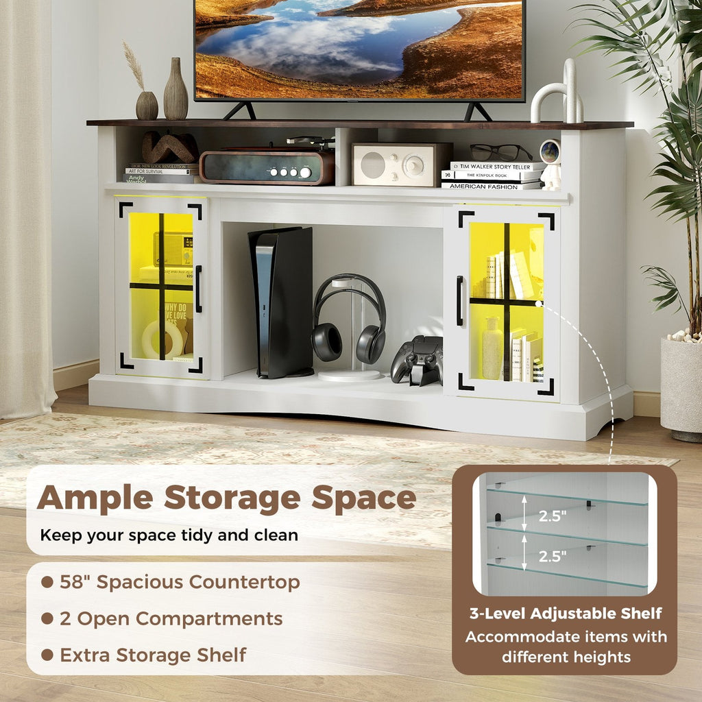 TV Stand with LED Lights and Remote Control-White