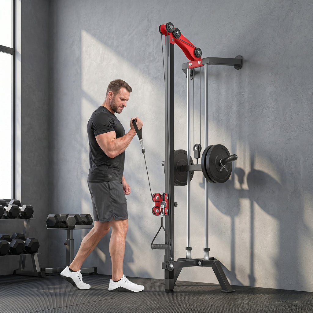 Wall Mount Cable Station, 16 Positions Adjustable Pulley Machine, Cable Crossover Machine with Handle Bar