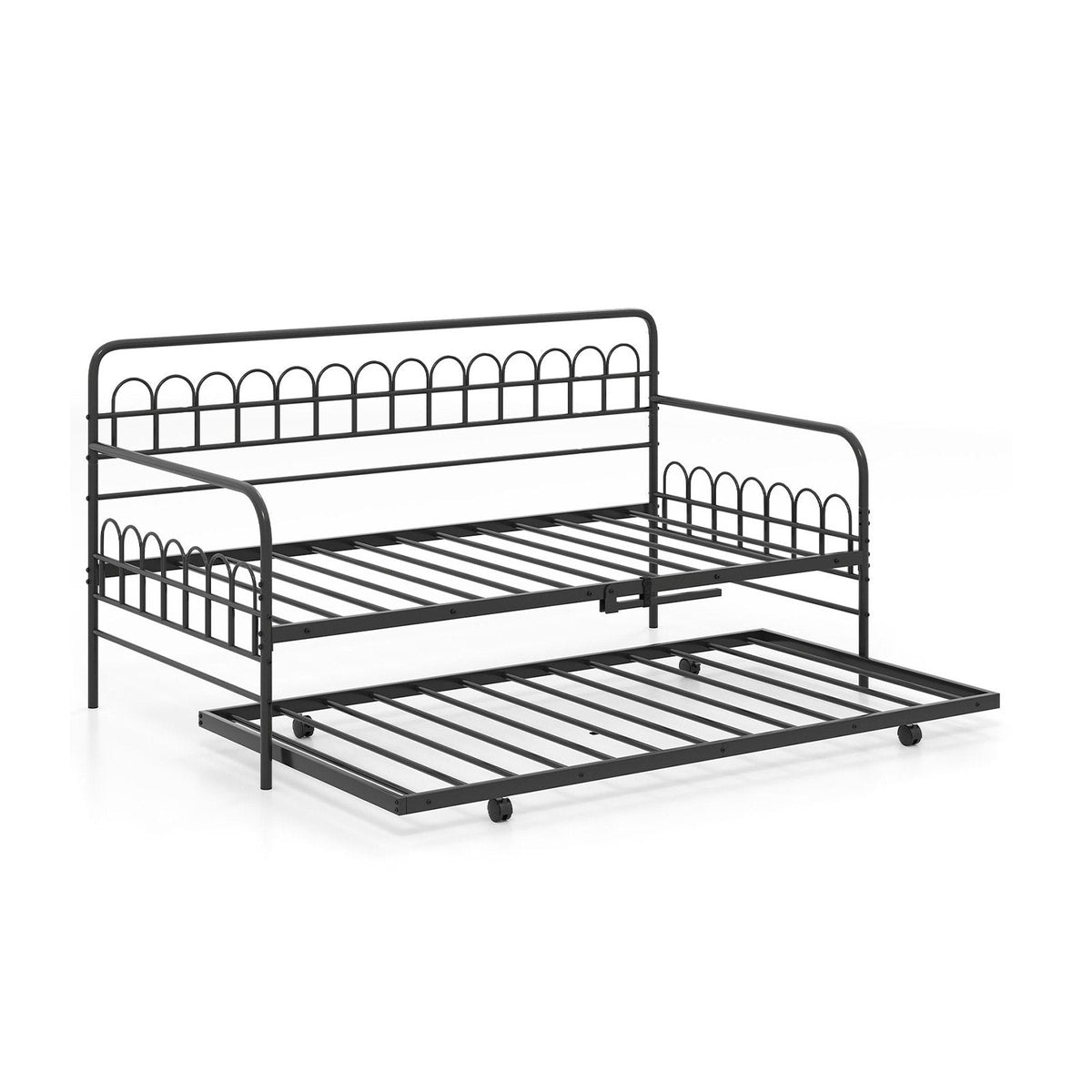 Twin Daybed with Curved Backrest and Armrests-Black