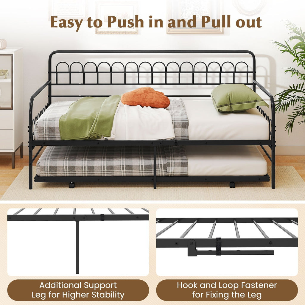 Twin Daybed with Curved Backrest and Armrests-Black