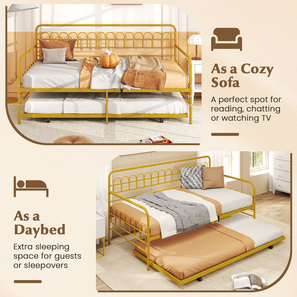 Twin Daybed with Curved Backrest and Armrests-Gold