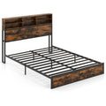 Queen Industrial Metal Bed with Storage Headboard and Charging Station