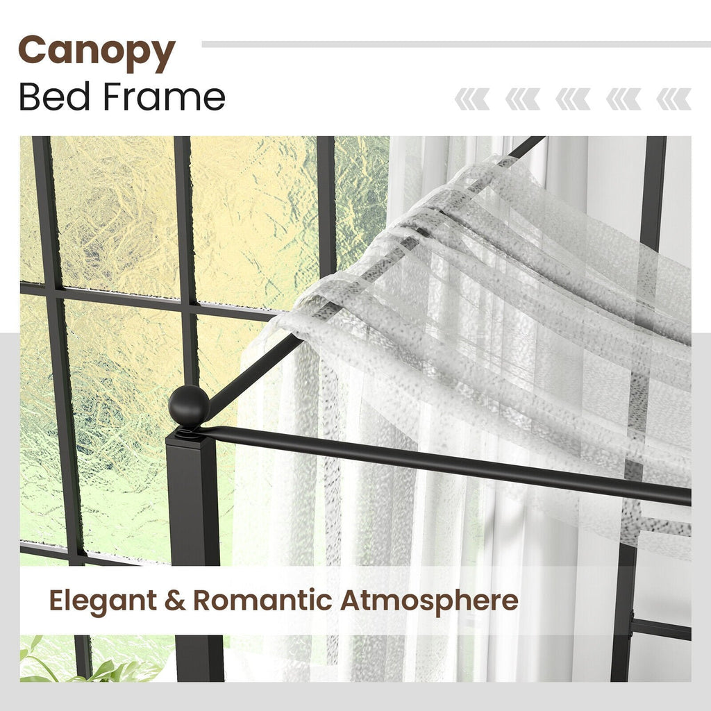 Twin Metal Canopy Bed with 4 Posts, 11 Metal Slats and 12.5 Inch Clearance