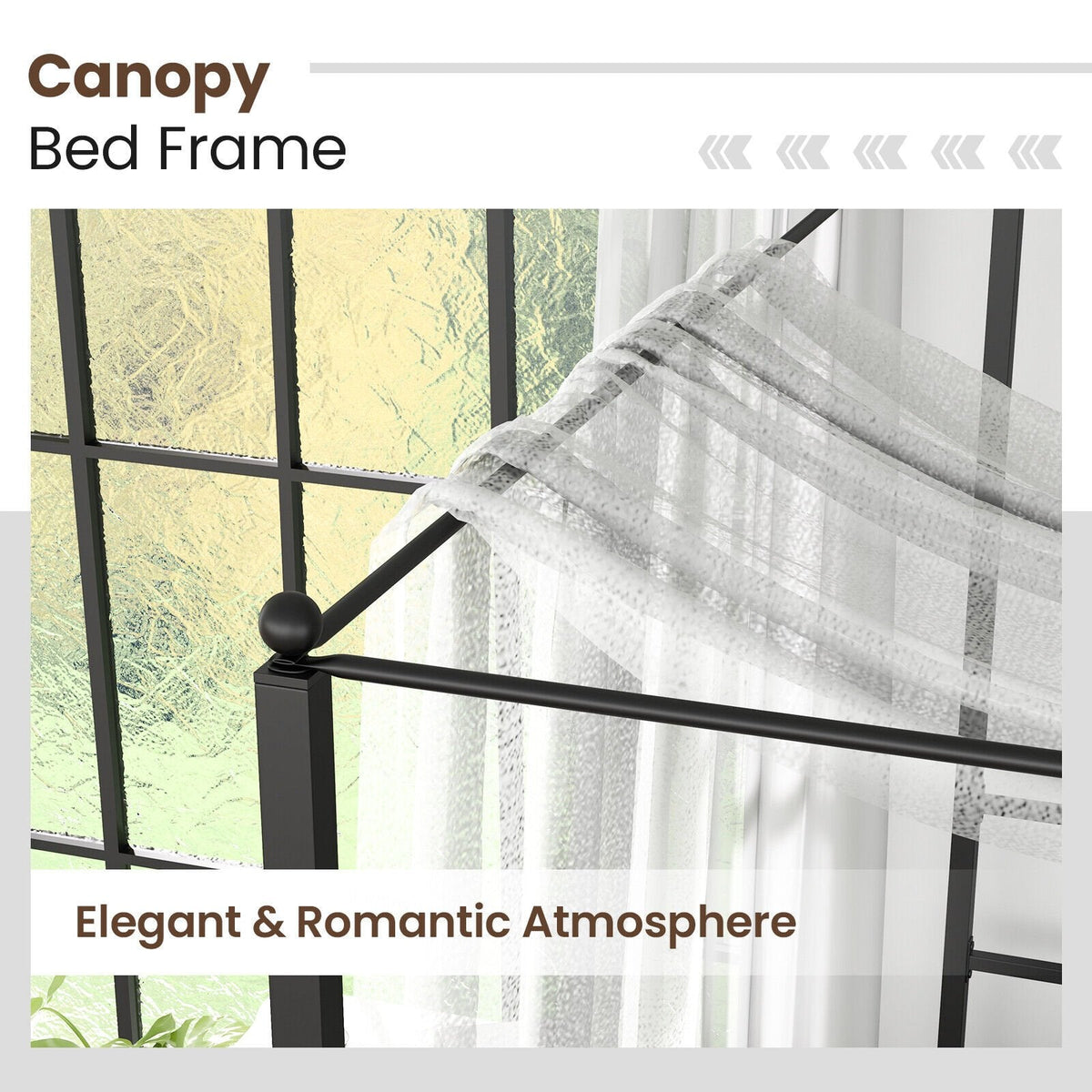 Twin Metal Canopy Bed with 4 Posts, 11 Metal Slats and 12.5 Inch Clearance