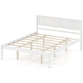 Queen Wood Platform Bed with Panelled Headboard and 12 Inch Clearance, White