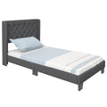 Twin Upholstered Platform Bed with Diamond Tufted Wingback Headboard, Grey