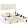 Full Velvet Platform Bed with Chevron Headboard at 3 Adjustable Heights, Beige
