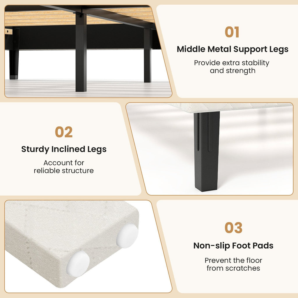 Full Velvet Platform Bed with Chevron Headboard at 3 Adjustable Heights, Beige