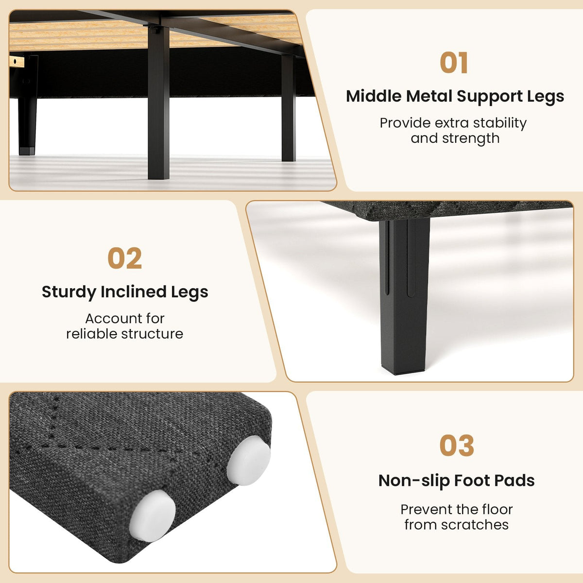 Queen Velvet Platform Bed with Chevron Headboard at 3 Adjustable Heights, Dark Grey