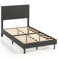 Twin Velvet Platform Bed with Chevron Headboard at 3 Adjustable Heights, Dark Grey
