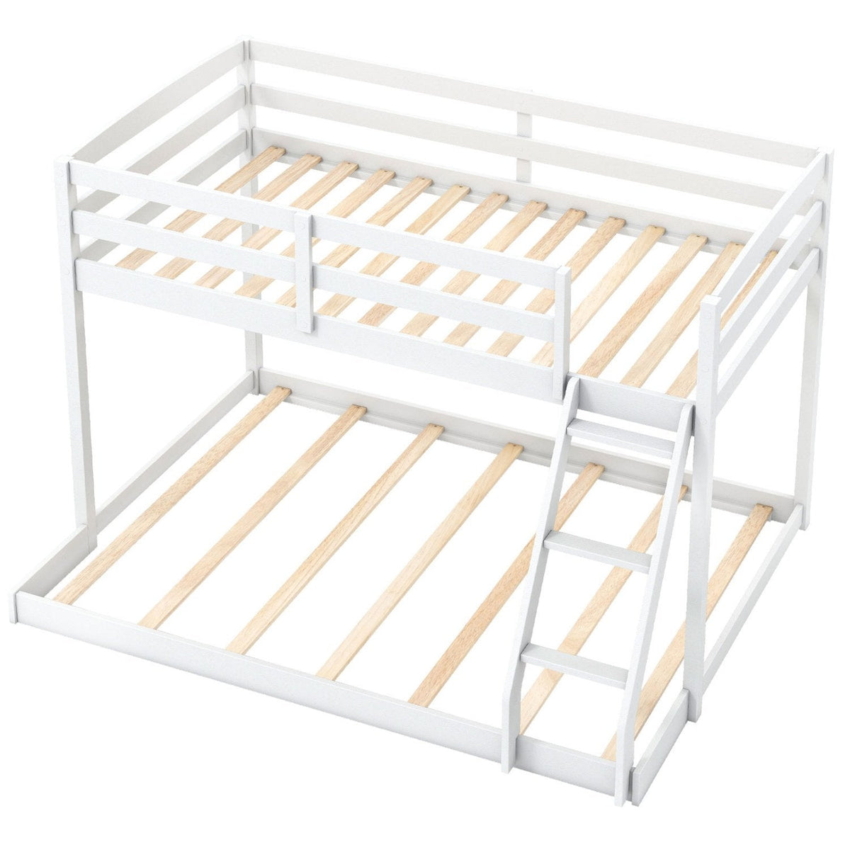 Twin Over Full Bunk Bed Low Floor Bunk Bed Frame-White