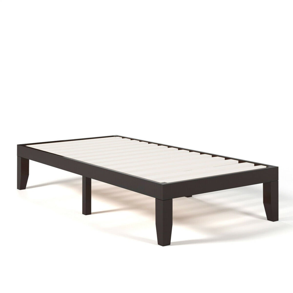 Twin Size 14 Inch Solid Wood Platform Bed Frame with 14 Poplar Slats, Brown