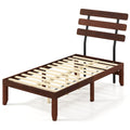 Twin Solid Wood Platform Bed with Retro Slatted Headboard and 12 Inch Clearance