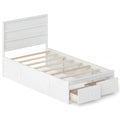 Twin Bed with 2 Storage Drawers, Panelled Headboard and Enclosed Base, White