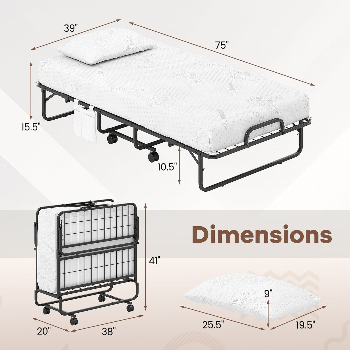 Twin Size Folding Bed with 5 Inch Mattress