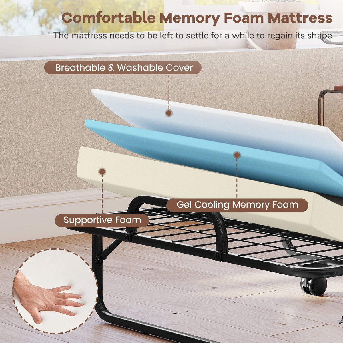 Twin Size Folding Bed with 5 Inch Mattress