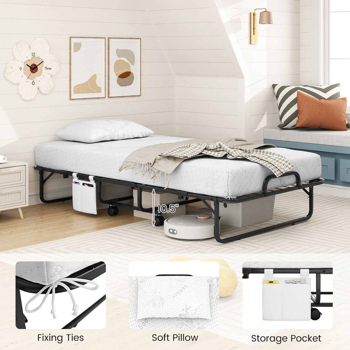 Twin Size Folding Bed with 5 Inch Mattress