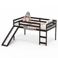 Twin Size Low Sturdy Loft Bed with Slide Wood -Dark Brown
