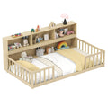 Twin Size Montessori Floor Bed with Bookcase-Natural