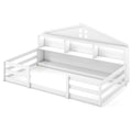 Twin Size Montessori Floor Bed with Storage Compartments and Shelf-White