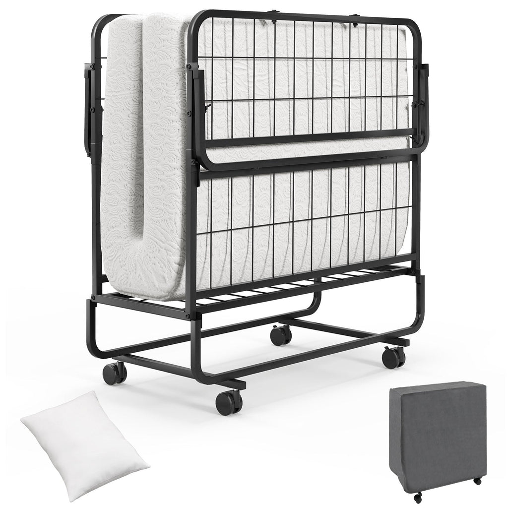 Twin Size Rollaway Guest Folding Bed with Mattress Sturdy Heavy Duty Frame