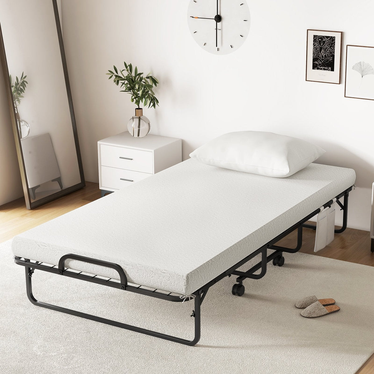 Twin Size Rollaway Guest Folding Bed with Mattress Sturdy Heavy Duty Frame