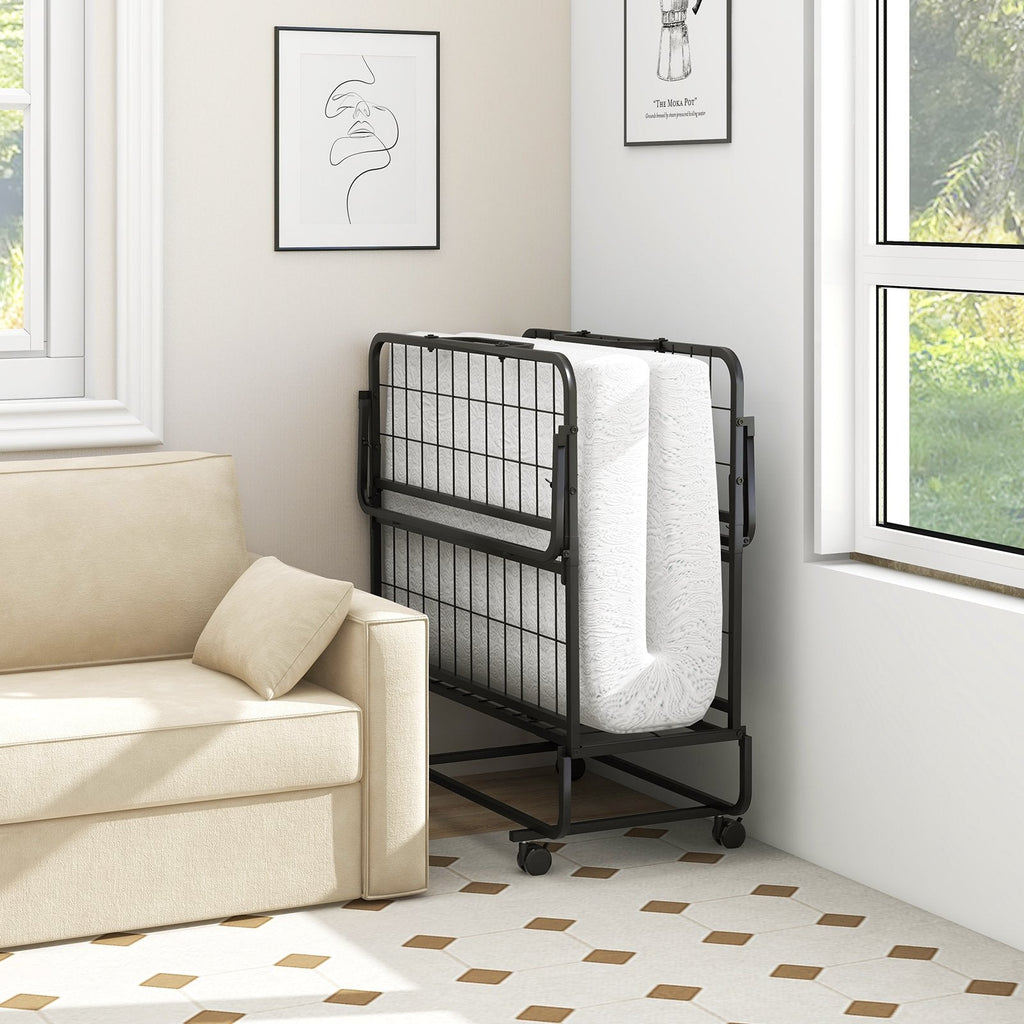 Twin Size Rollaway Guest Folding Bed with Mattress Sturdy Heavy Duty Frame