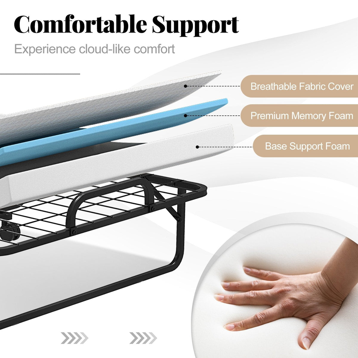 Twin Size Rollaway Guest Folding Bed with Mattress Sturdy Heavy Duty Frame