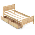 Twin Sleigh Bed with 2 Rolling Drawers and Curved Footboard, Natural