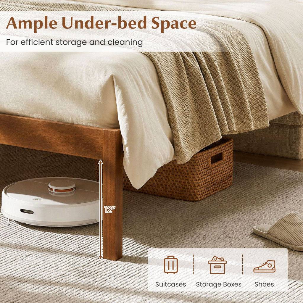 Twin Size Wooden Platform Bed Frame with Curved Headboard-Walnut