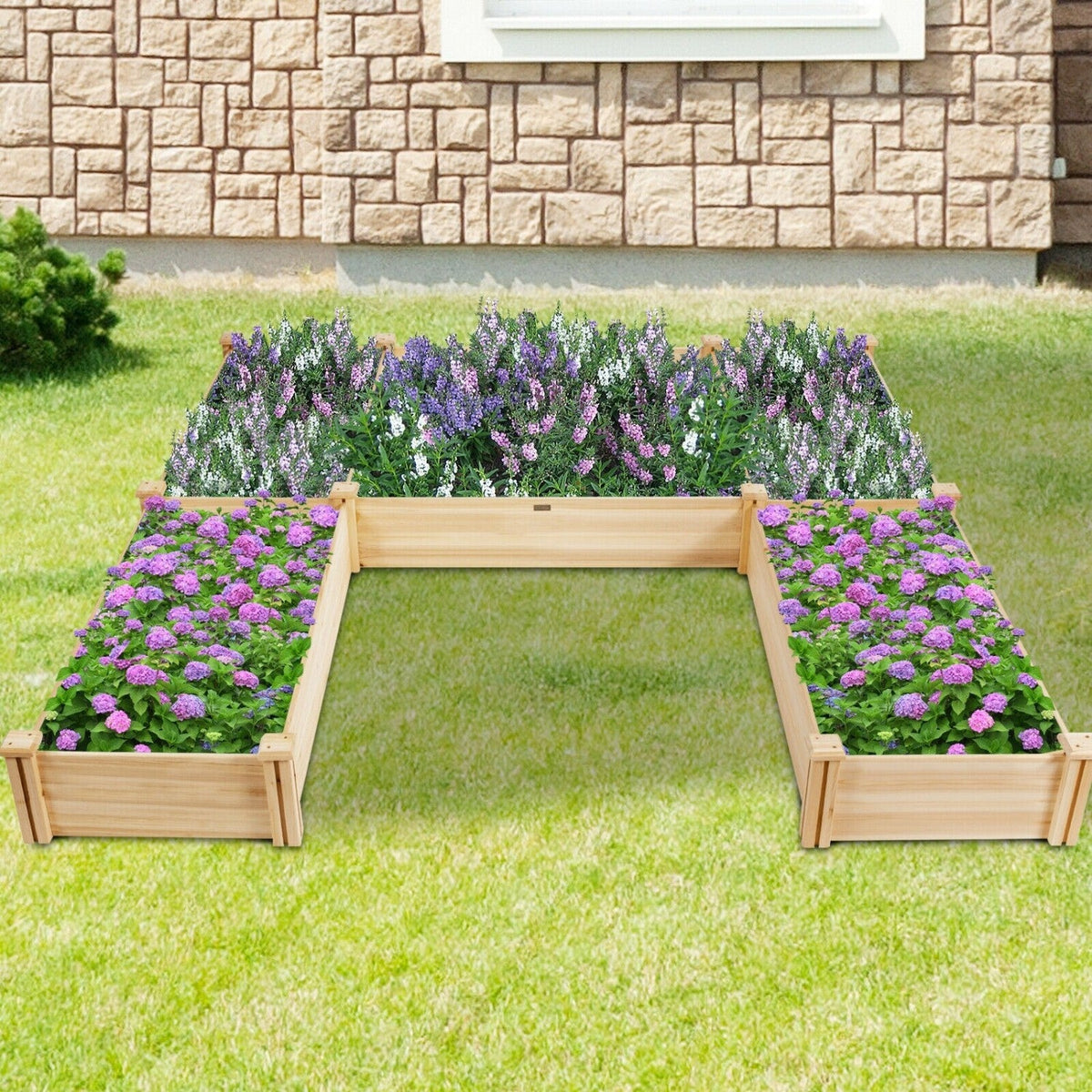 U-Shaped Wooden Garden Raised Bed for Backyard and Patio-Natural