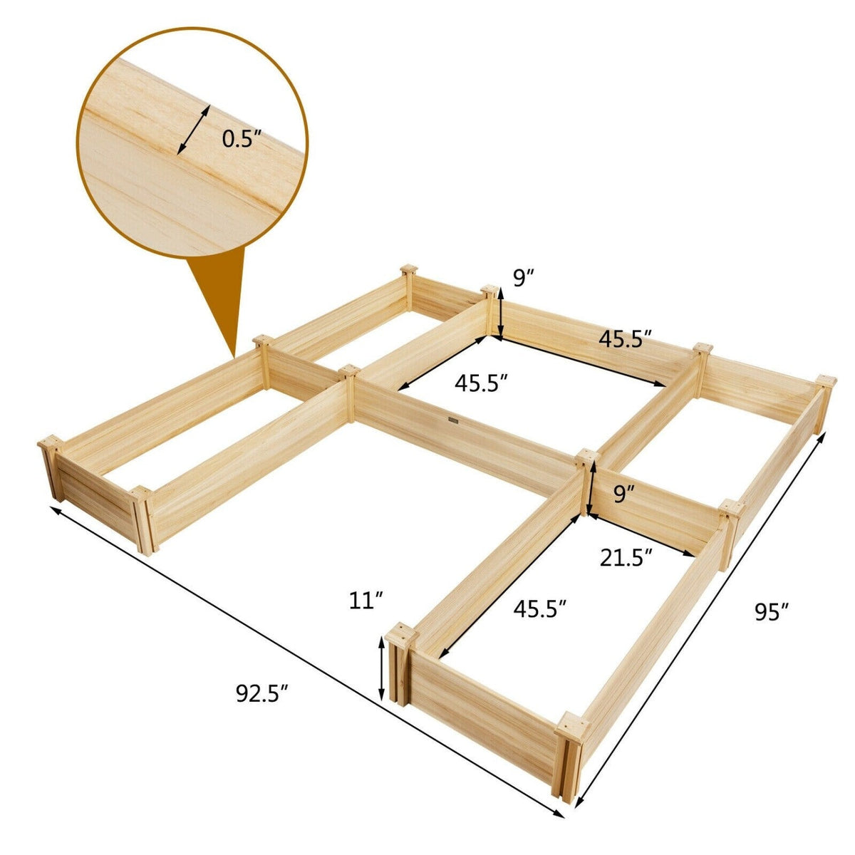 U-Shaped Wooden Garden Raised Bed for Backyard and Patio-Natural