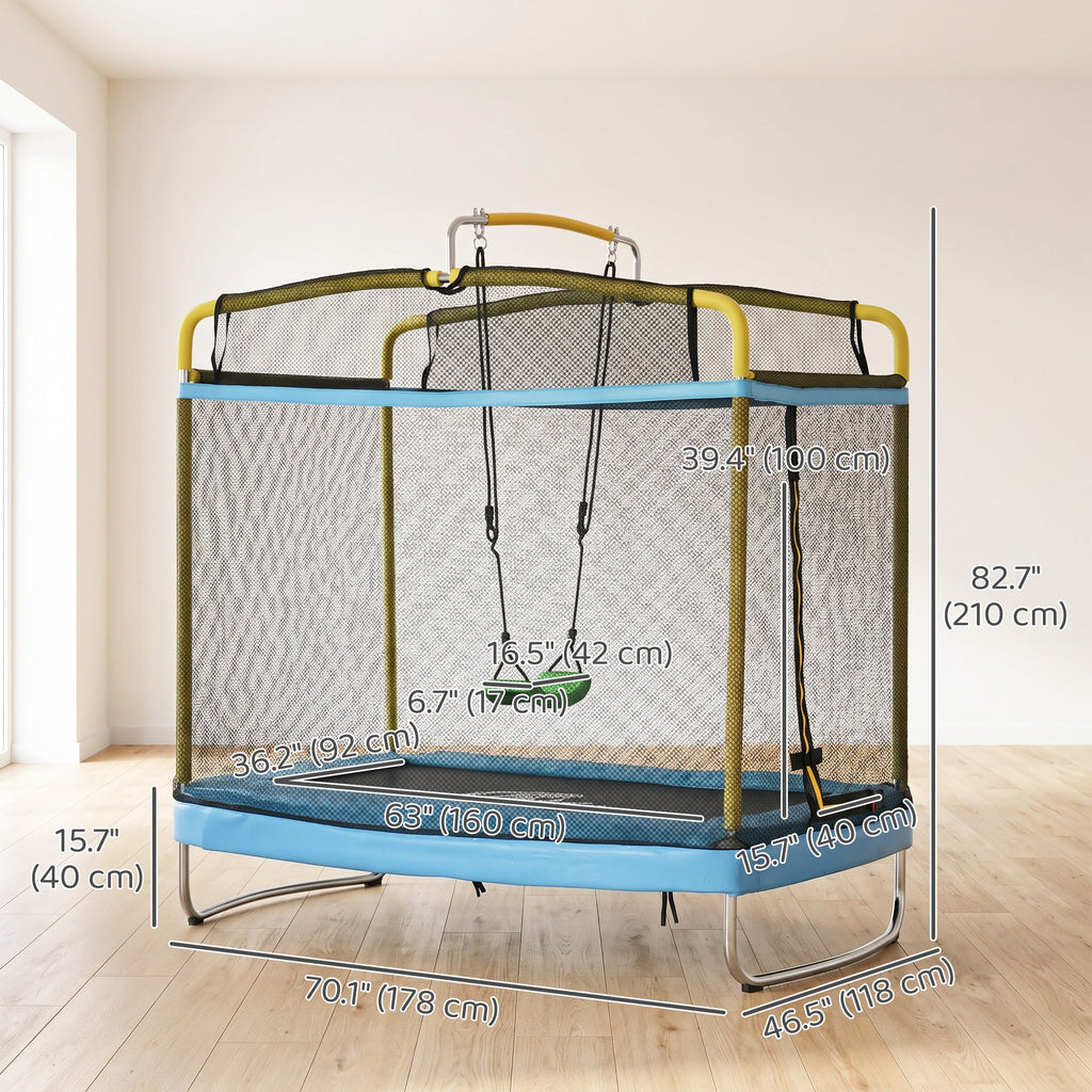 6.9FT Kids Trampoline with Safety Net, Gymnastics Bar, Swing, Toddler Trampoline for 3-6 Years Old Outdoor