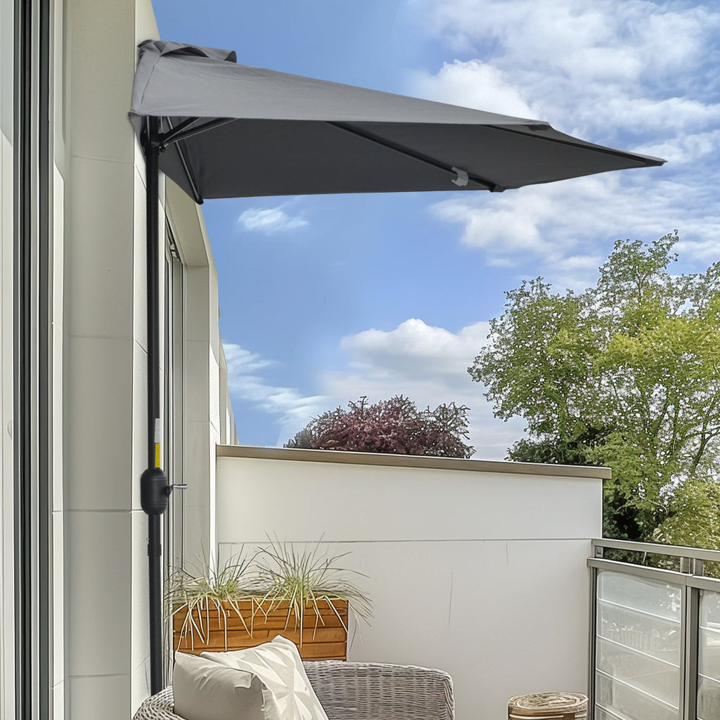 9.8ft Half Umbrella Semi Round Patio Parasol with Crank Handle, Top Vent for Garden, Balcony- NO BASE INCLUDED, Green