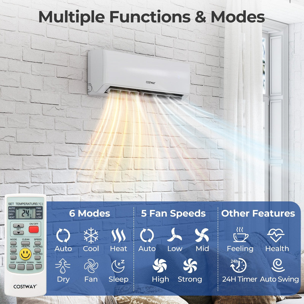 UltrEco Series 18,000 BTU 2 Zone Mini Split Heat Pump with WiFi, 22 SEER2, 7K + 7K