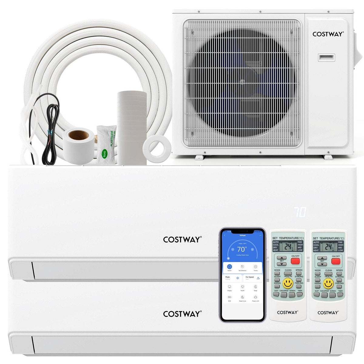 UltrEco Series 18,000 BTU 2 Zone Mini Split Heat Pump with WiFi, 22 SEER2, 9K + 9K