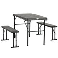 Folding Picnic Table with 2 Benches, 3-Piece Portable Outdoor Picnic Table Bench Set for 4, Patio Dining Table Set with Plastic Top, Steel Frame for Garden, Dark Grey