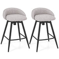 Set of 2 Swivel Counter Stools with Wrap Around Linen Backs in Grey